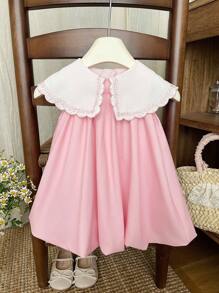 Cute Pink Peter Pan Collar Embroidered Sleeveless Dress For Toddler Girls, Summer - Pink - View 10