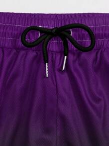 ROMWE MEN Batman X ROMWE 男士渐变字母图案抽绳腰短裤，夏季