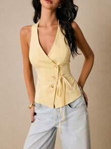 Poéselle 女士性感露背吊带短款上衣，夏季 - 黃色 - 查看 8