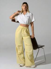 Hanevo Women's Casual Flowing Loose Fit Dopamine Pants, Summer Fall Cloth For Women - Butter Yellow - View 4