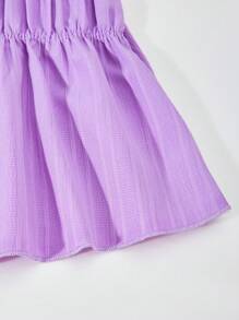 SHEIN Sparklyn 2 件套青少年女孩休闲纹理泡泡褶修身吊带背心和阔腿裤套装，甜美可爱风格适合日常、度假、外出、姐妹拍照 - 紫色 - 查看 6