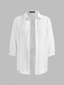 Modmama Solid Color Sleeveless Top, Tie-Front Pants, And Shirt Maternity Set - Black - View 8