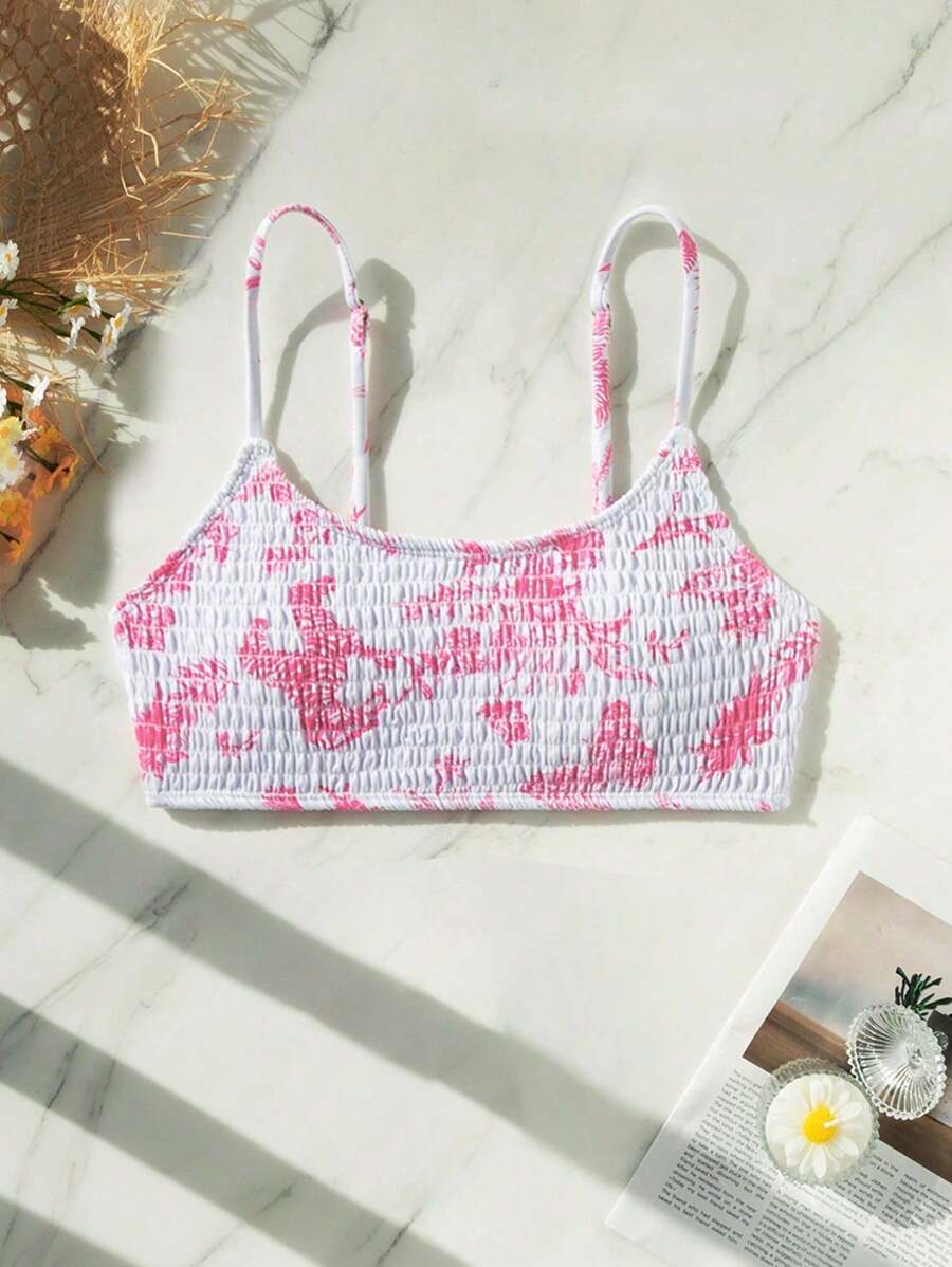 Swim Mod Women Floral Print Bikini Top, Random Print For Summer Beach Vacation - Pink - View 1