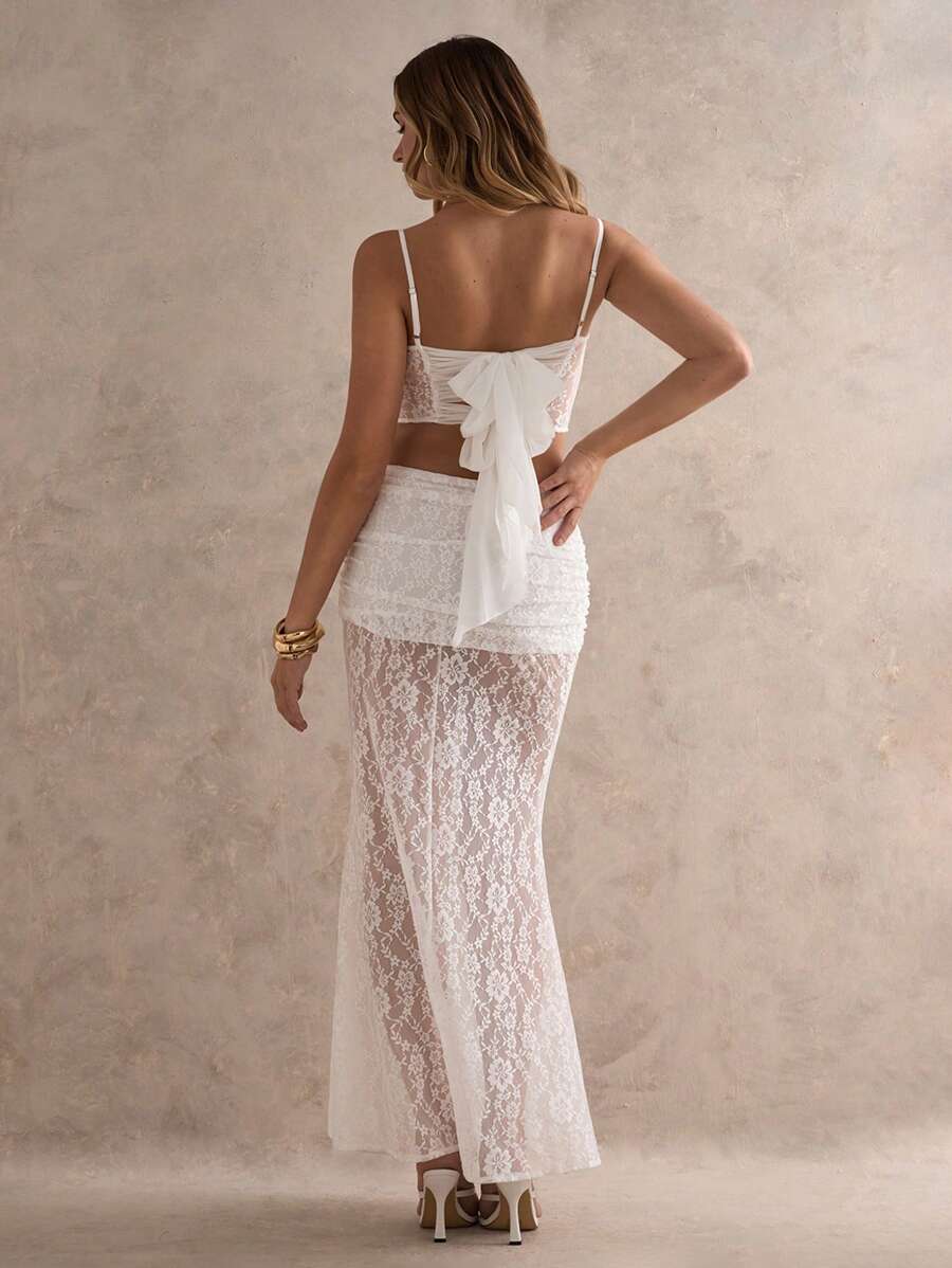 Glamine Damen Zweiteiler für den täglichen Gebrauch, Sommer Outfit für Frauen, weiße spitze sexy Urlaubs Zweiteiler, romantisches Date im Urlaub, Sommer Outfit für Frauen, 2-teiliges Set für Frauen, Urlaubs Outfit für Frauen, sexy Party - Weiss - Übersicht 1