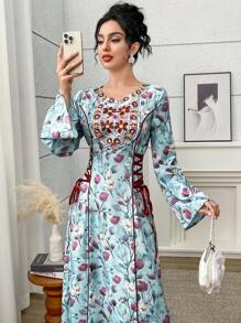 Al Najma 女士土耳其和阿拉伯风格长袍 - 藍色 - 查看 6