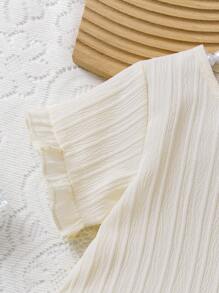 SHEIN Playful Pals Baby Girls' Simple Apricot Casual Round Neck Ruffle Sleeve Top And Pants 2 Pieces Set - Apricot - View 7