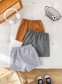 SHEIN 3pcs/Set Young Boy Buy Two Get One Free Three-Pack Casual Sports College Retro Striped And Solid Color Cost-Effective Multi-Pack Shorts Suitable For Clothes Back To School Boys Set Suitable For Birthday Parties, Evening Parties, Performances, Weddings, Baptisms, Opening Ceremonies Daily Suitable For Daily Use Suitable For School Suitable For Travel Suitable For Sports Suitable For Spring And Summer Seasons - Multicolor - View 6