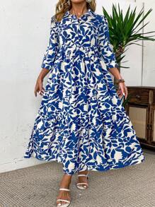 Weeklong Plus Size Women Elegant Fashion Artistic Casual Loose Printed Dress, Versatile, Suitable For Summer, Back To School, Graduation, Holidays, Valentine's Day, Music Festival, Mother's Day, Halloween, Thanksgiving, Easter, National Day, Formal Dance, Dating Party, Outdoor Activities