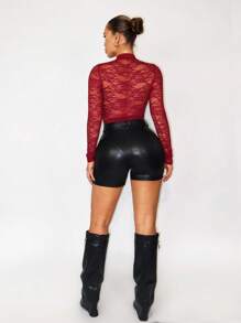 Sirith Sexy Lace Patchwork Sheer Mesh Bodysuit Fall Cloth For Women - Red - View 6