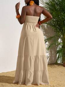 Slaydiva Sommerurlaub, einfarbig, Rüschensaum, trägerloses Kleid, Sonnenkleider für Frauen