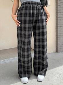 Dazy Plus Quần ống đứng kẻ caro rộng rãi phong cách đường phố thường ngày cho nữ cỡ lớn - màu đen - Xem 7