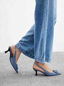 CUCCOO BIZCHIC 女士方扣尖头细高跟踝带高跟凉鞋，简约时尚高跟鞋 - 藍色 - 查看 5