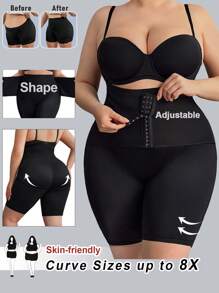 SHEIN CURVE+ Leggings mit extra hoher Taille und Bauchkontrolle für Damen in Große Größen, mit verstellbaren Haken-und-Ösen-Verschlüssen, stretchende Po-hebende und schlankende Leggings, Kurven-Plus, Boho Urlaub - Schwarz - Übersicht 1