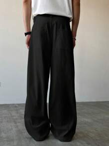 Claim Dot 男士纯色褶皱口袋宽松阔腿休闲裤，宽松黑色裤子，秋季