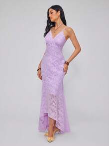 Roylia Women's Elegant Sexy V-Neck Spaghetti Strap Asymmetrical Ruffle Chiffon Ditsy Floral Jacquard Fishtail Hem Bodycon Dress, Suitable For Daily Dates, Weddings, Elegant Gatherings, Prom