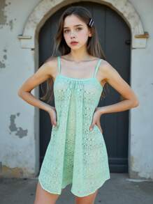 女孩度假风格白色钩针中长款沙滩罩衫 - 彩色 - 查看 3