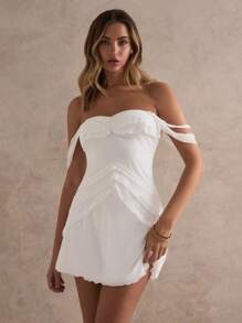 Glamine Vestido mini sexy fruncido de color blanco, vestido de playa, vestidos de verano para mujeres, vestido de fiesta de vacaciones y carnaval, atuendos para citas nocturnas, looks de verano para mujeres, vestidos de verano para mujeres, vestidos blancos para mujeres, vestidos de fiesta para mujeres, vestidos para mujeres, vestidos sueltos para mujeres, vestidos blancos para mujeres - Blanco - Ver 1