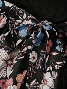 Breezaya 女式优雅拼布花卉印花短袖连衣裙，夏季 - 黑色 - 查看 4