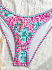 SHEIN 2pcs/Set Women Shell Print Contrast Tie Adjustable Backless Crop Top And Shell Pattern Tie Swim Shorts Bathing Suit Set, Fashionable Beach Vacation Outfit - Multicolor - View 4