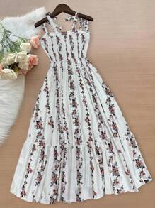 SHEIN Unity Plus Size Summer Elegant Floral Print Ruffle Hem Dress - Red and White - View 2