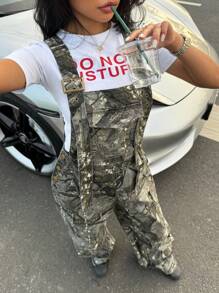 SHEIN ICON 女式休闲迷彩印花牛仔工装裤