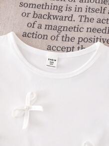 Süßes 2 Stücke Sommer-Set für Tween Mädchen, modische, lässige Jeans, einfarbiges, leichtes und bequemes T-Shirt mit Perlenschleife