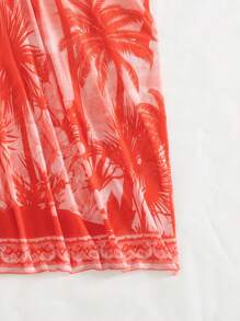 SHEIN Swim 1pc Women's Coconut Tree Mesh Maxi Dress With Belted Waist, Tropical Boho Casual Beach Wear - Orange - View 5