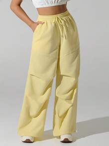 Hanevo Women's Casual Flowing Loose Fit Dopamine Pants, Summer Fall Cloth For Women - Butter Yellow - View 1