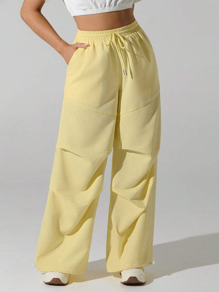 Hanevo Women's Casual Flowing Loose Fit Dopamine Pants, Summer Fall Cloth For Women - Butter Yellow - View 1