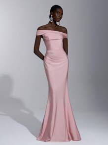 Elitara Elegant Ruffled Off-Shoulder Mermaid Bodycon Dress, Suitable For Weddings, Singles Party, Vacation, Prom, Bridesmaid Dress (Adult) Gown - Pink - View 6