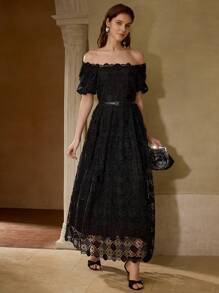 MOTF PREMIUM VESTIDO CON CINTURÓN DE ENCAJE - Negro - Ver 1