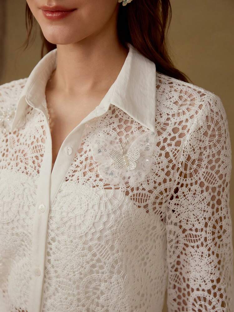 GUIPURE LACE APPLIQUES BLOUSE