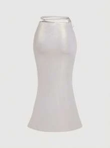SHEIN MOD Romanticismo eterico: Gonna da sirena con fiocco incrociato in oro bianco - perfetta per vacanze, appuntamenti, compleanni, tè del pomeriggio e celebrazioni festive