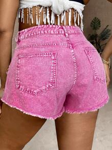 SHEIN SXY Plus Size Women's Pocket Distressed Frayed Hem Casual Versatile Denim Shorts Women Shorts Woman Shorts Jeans Women Summer Clothes