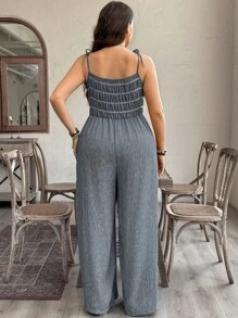 SHEIN LUNE 加大码仿旧竹节针织连体衣 西部风女装 波西米亚风 90 年代服饰 节日夏季波西米亚风复古风 女士夏季服装 春假狂欢装 节日春假装 - 黑色 - 查看 2