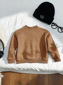 SHEIN Jaket Baseball Bayi Laki-laki, Saku Tempel Kasual, Kain Bertekstur Suede Lembut, Pakaian Luar Nyaman untuk Aktivitas Luar Ruangan, Musim Gugur/Musim Dingin - Coklat - View 2