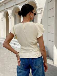 Siren Gaze 女式休闲纯色盖袖收腰衬衫，夏季