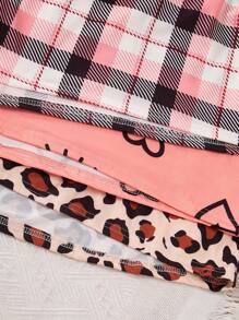 SHEIN 6pcs Plus Size Knit Round Neck Short Sleeve Top & Shorts Pajama Set, Outfits  Cozy And Elegant Details - Multicolor - View 7