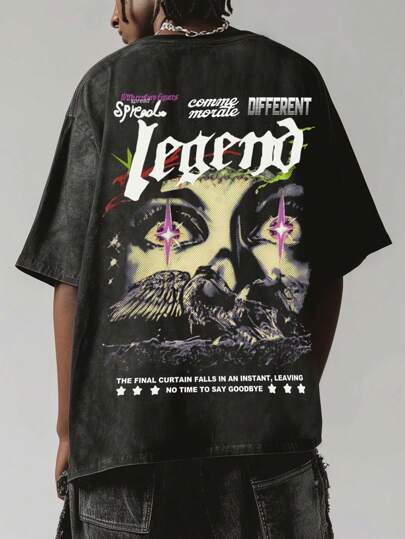 T-shirt à manches courtes décontracté pour hommes avec imprimé slogan et personnage