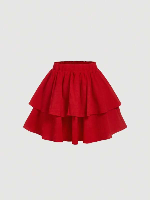 SHEIN MOD تنورة سادة ذات خصر مطاطي متعددة الطبقات بتصميم كعكة للنساء