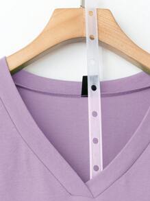 SHEIN LUNE Áo thun nữ cổ chữ V cỡ lớn màu xanh lá cây có túi mùa hè bằng cotton - Màu Lilac Tím - Xem 4