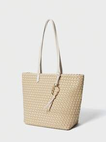 SHECARRY Large Capacity Minimalist Women Tote Bag, Casual For Daily Use - Beige - View 5