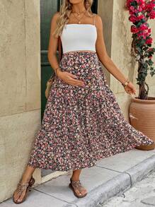 SHEIN Maternity Allover Print Ruffle Hem Skirt, Suitable For Summer, Vacation - Multicolor - View 5