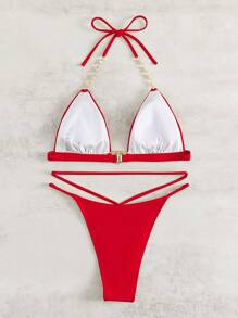 Bikini Swimsuit, Fashionable Mini Triangle Style, Suitable For Summer - Red - View 3