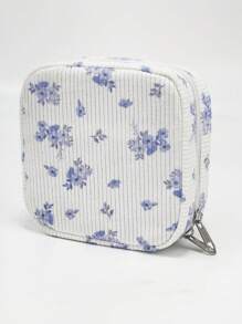Mari Primo studio Bolsa de almacenamiento de toallas sanitarias y estuche de cosméticos con estampado floral diminuto púrpura para chicas adolescentes, ideal para verano