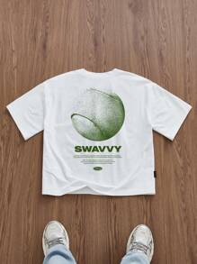 SWAVVY 标准版型男士白色宽松短款 T 恤，夏季 - 白色 - 查看 3