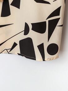 Linhara CURVE 2 chiếc/Bộ áo thun cổ tròn tay ngắn họa tiết hình học cỡ lớn cho nữ và quần short rộng thắt nơ eo, trang phục mùa hè thời trang, giản dị và thanh lịch - Nhiều màu - Xem 5