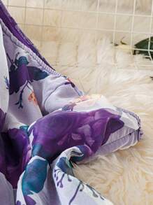 SHEIN LUNE Sifon Marime Plus Rochie Eleganta Romantica Asimetrica Decolteu Floral - Violet - Vizualizare 4