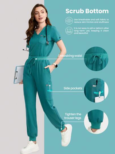 Scrubzie 纯色多口袋简约医用制服裤
