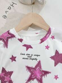 SHEIN Leap Crew 2件套女童休闲简约短袖短裤套装适合夏季 - 彩色 - 查看 4
